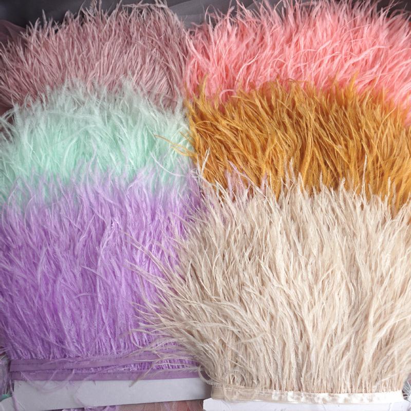 8-10Cm Ostrich Trim Khaki Feather Ribbon Fringe For Sewing High Quality Plumas Crafts Costumes Party Decoration