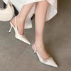 Fashion Spring 2025 Women's Pointed Toe High Heels Nude Leather -Notch Sexy Thin Heel Versatile Evening Sandals Diamond Embellished