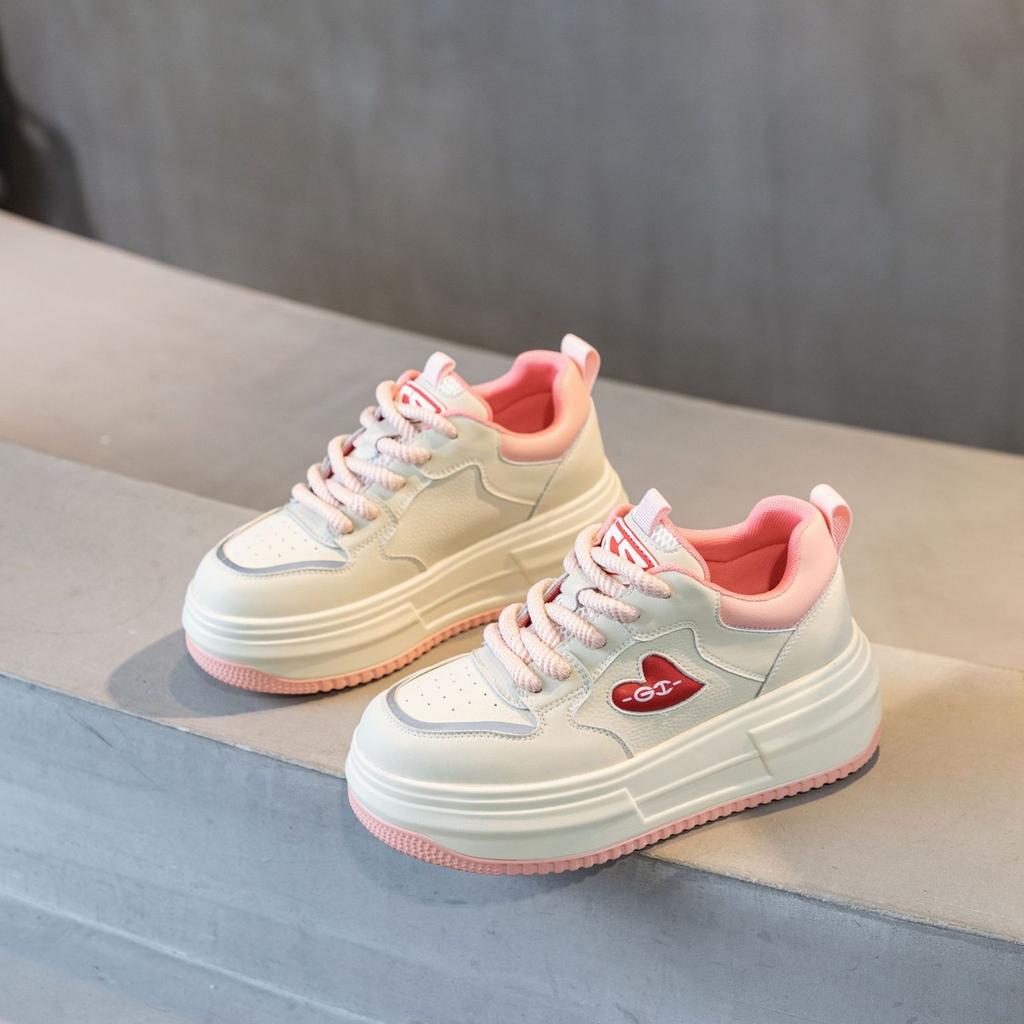 Leather Color Matching Women's Shoes Spring New Women's Single Shoes Versatile Platform Lace-up Casual Student Women's Board Shoes