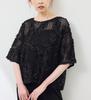 ROPE PICNIC Mesh Cord Embroidered Pullover Top In Black Women's (01)