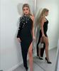 Luxury Studded One-Shoulder Slim-Fit Bandage Dress