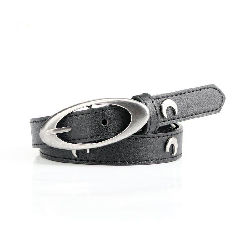Punk Style Silver Metal Buckle Leather Belt For Women And Men