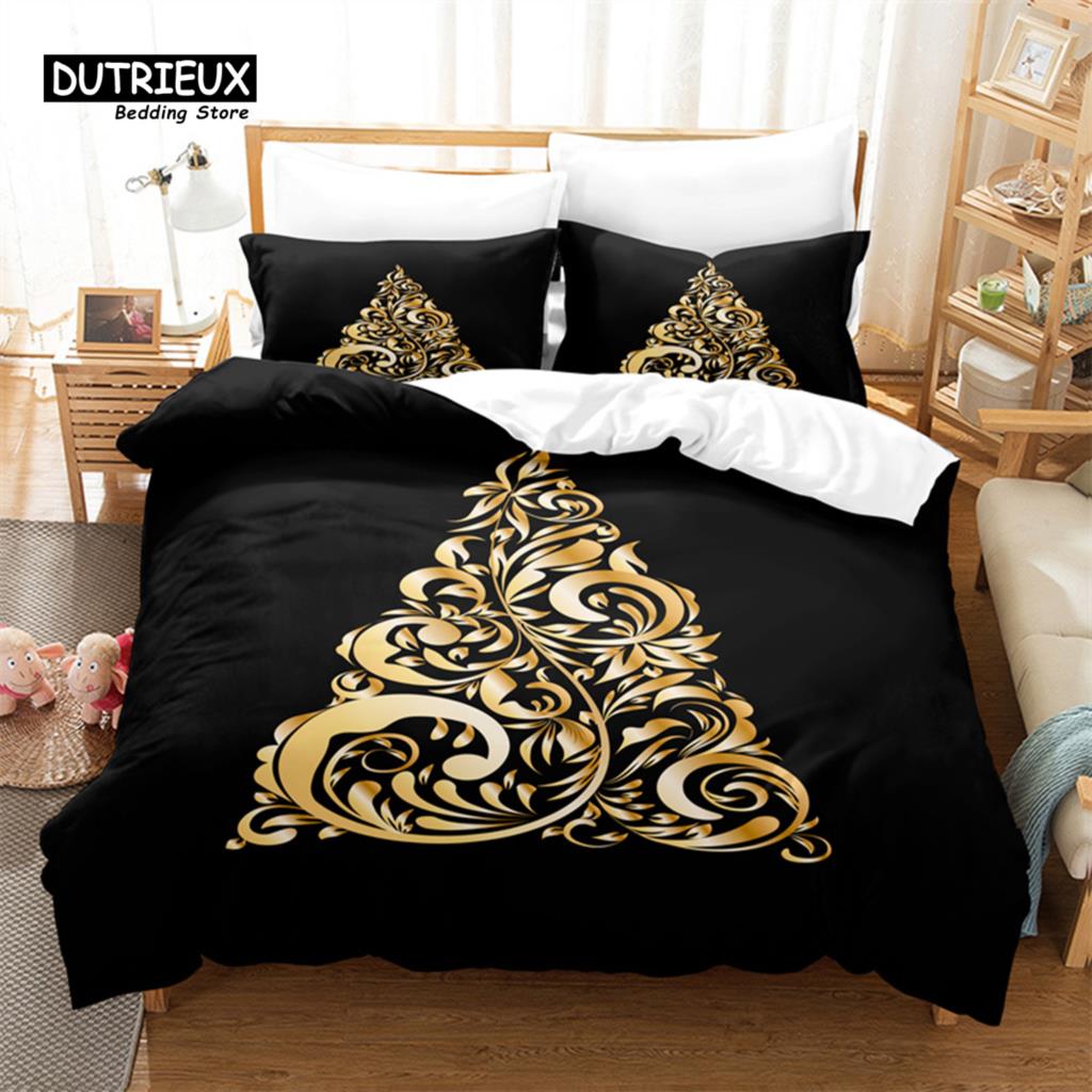 

3D Рождественская елка Постельное белье, Набор пододеяльников 3 шт., Мягкий удобный дышащий пододеяльник, Для декора спальни, гостевой комнаты EU single(135x200cm)