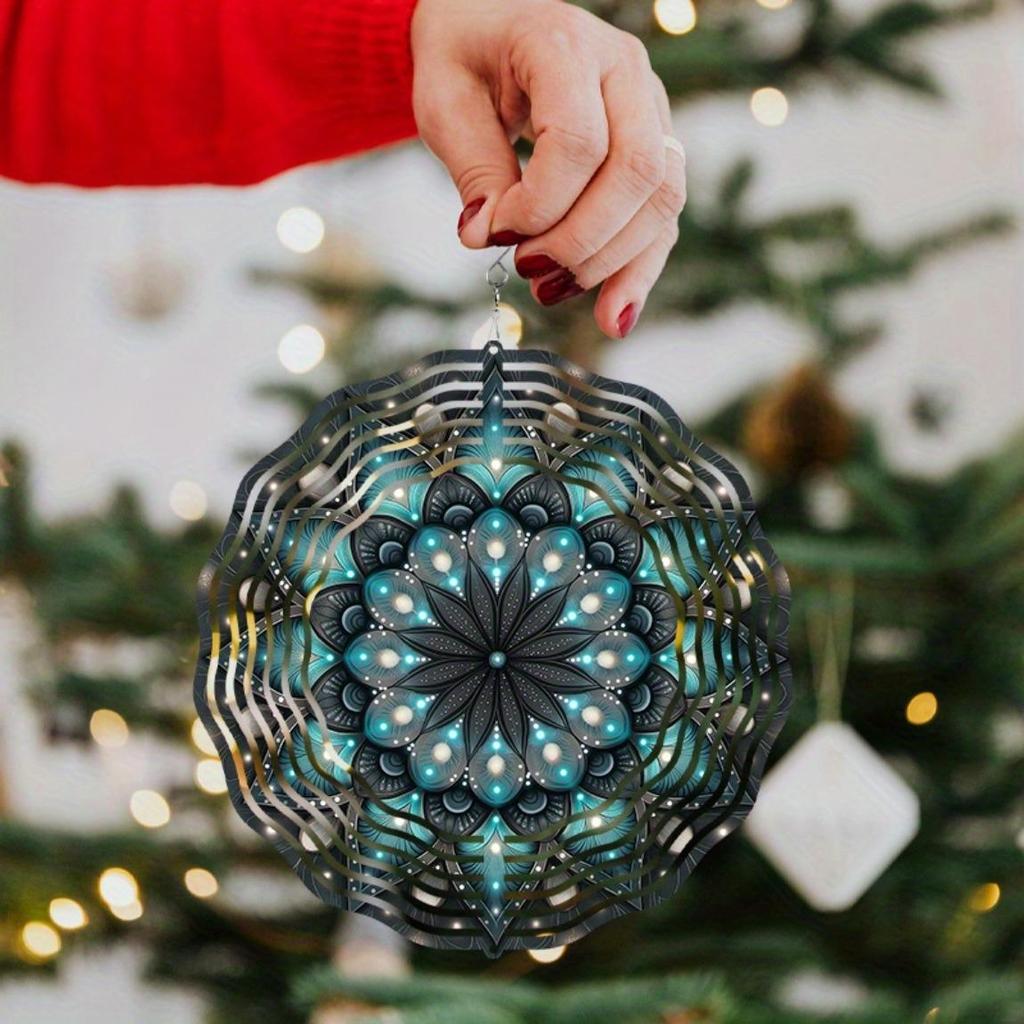 Turquoise Black 10 Inch Mandala Flower Metal Wind Spinner for Garden Balcony Patio Yard Decor All Season Outdoor Gift with 360 Hanging Hook