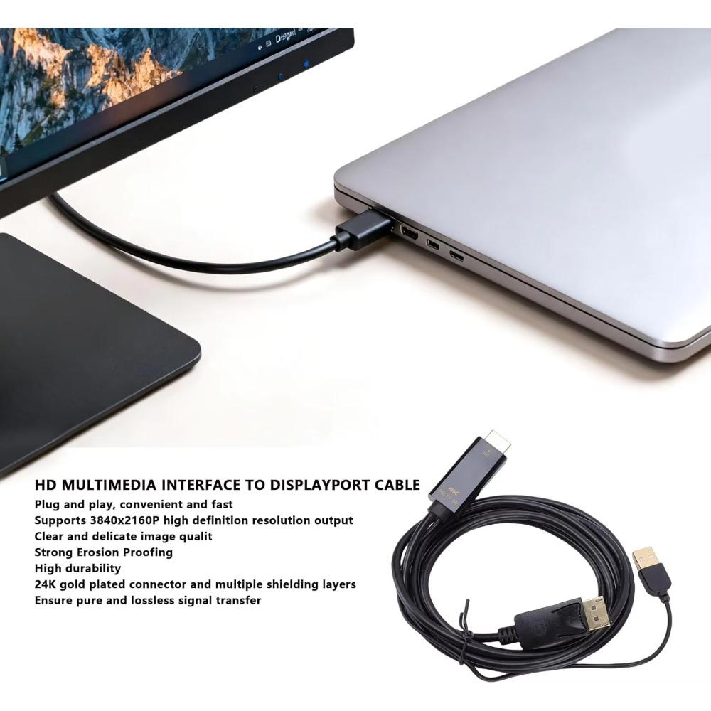 4K60Hz HDMI-compatible To DisplayPort Cable DP To HDMI Converter Adapter with USB Power for Gaming PC Laptop PS5 Xbox Monitor 4
