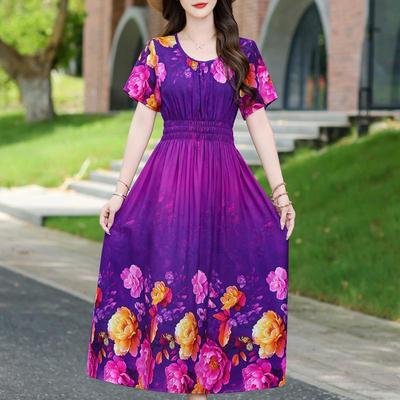 Elegancka sukienka damska na lato, ubrania vintage, codzienne, krótkie rękawy, długie sukienki