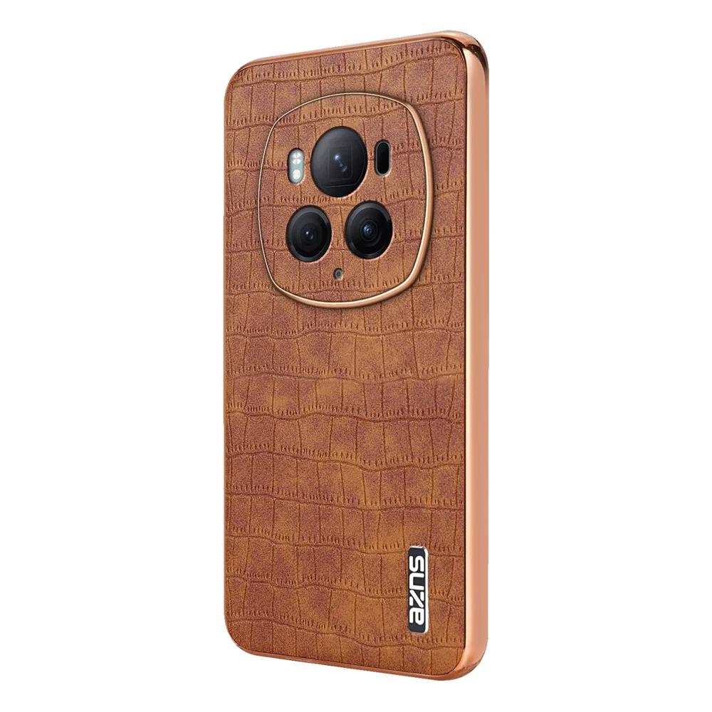 Luxusné kožené puzdro s krokodílím vzorom na ochranu telefónu pre Honor Magic 6 Pro Magic 6 Nárazuvzdorný elektroplatovaný rám Mäkký kryt so vzduchovým vankúšom