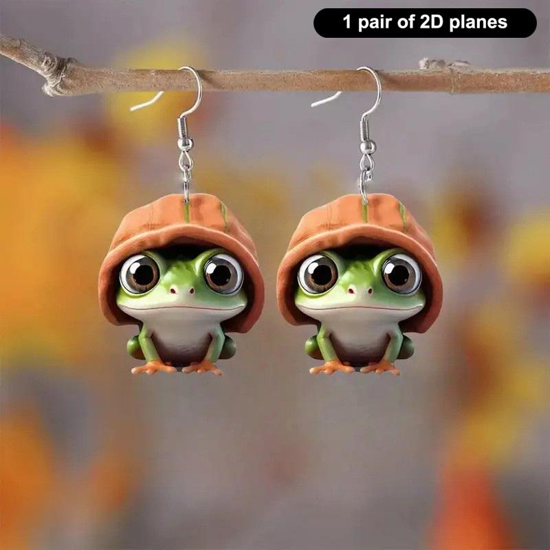 1 Pair Of Frog-Shaped Earrings, Acrylic Cartoon-Patterned Cute Earrings, Creatively Designed Animal Accessories