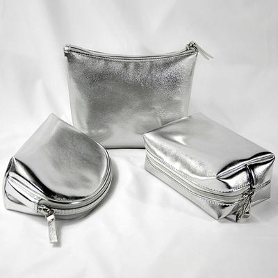 Μαλακό ασημί PU Δερμάτινη τσάντα μακιγιάζ Toiletry Skincare Product Organizer Clutch Travel Φορητή τσάντα αποθήκευσης καλλυντικών πλυσίματος