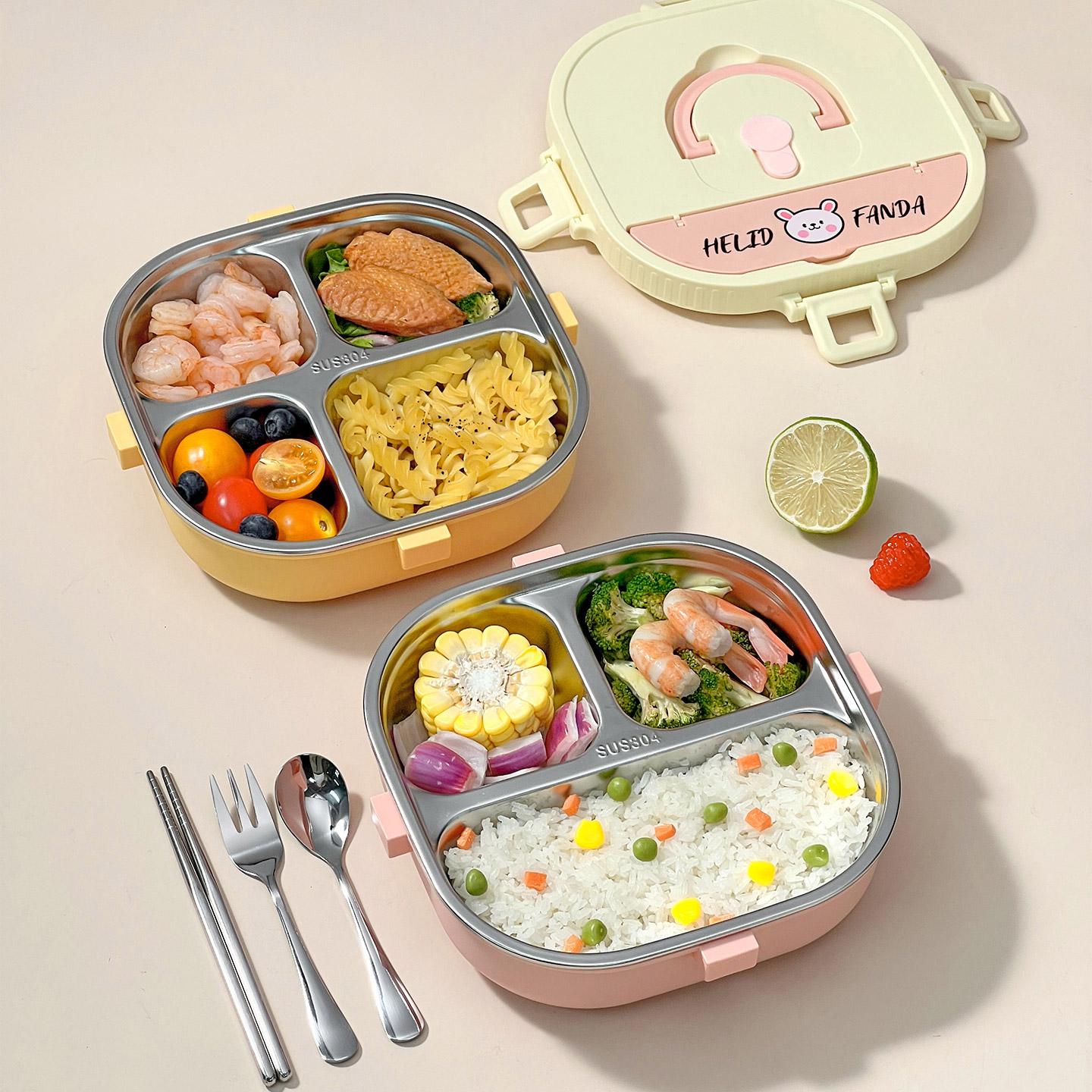 WORTHBUY Portable Bento Lunch Box With 4/5 Compartment Microwave Sealed 304 Stainless Steel Food Container Set For Kids Students
