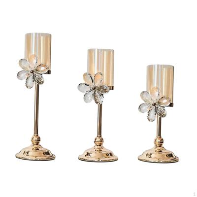 3 Piece Pillar Candle Holder, Metal Candlestick, Stand for Centerpiece,