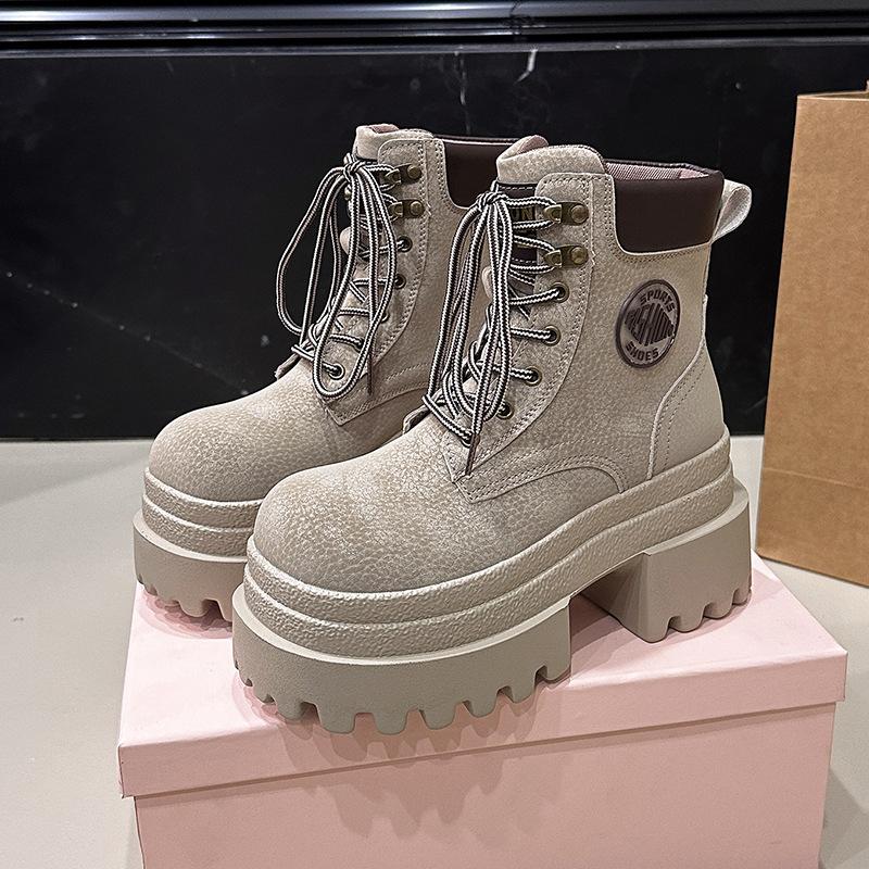 White Deer same rhubarb boots women's new autumn hiking Martin boots British style leather casual tooling boots