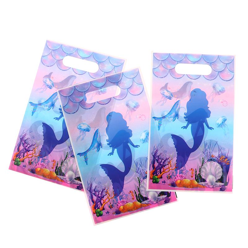 

10Pcs Mermaid Party Plastic Goodie Bags Mermaid Candy Gift Bags For Mermaid Sea Themed Party Decor Baby Shower Favor