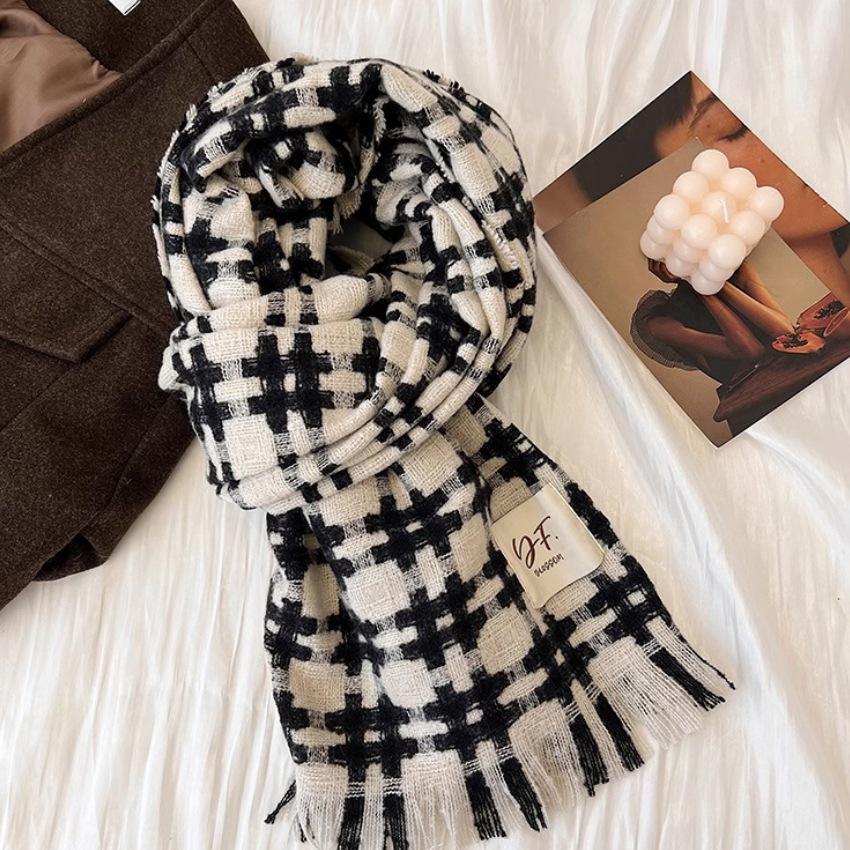 Autumn and Winter New Maillard Color Imitation Cashmere Color Plaid Scarf Women's Winter High-end Sense Versatile Shawl Warm Scarf