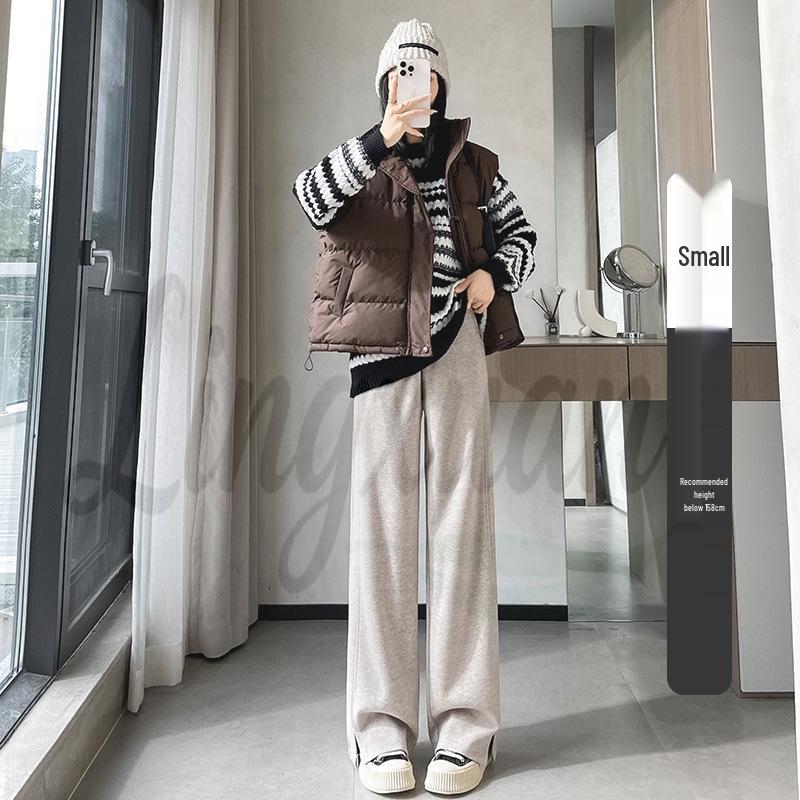 

Women s Woolen Plush High-Waisted Wide-Leg Pants - Spring/Summer 2026 Slimming Loose Straight Trousers M