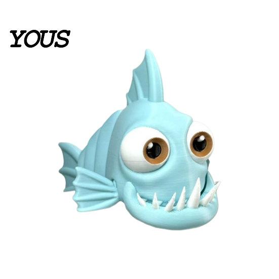 Smooth Surface Decoration 3D Printed Articulated Piranha, Flexible Joint Fish Models, Desktop Movable Office Fatigue Reliever Fidget Toy, Cute Piranha