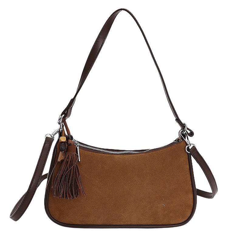 Simple Solid Color Texture One Shoulder Bags 2026 Women's New Autumn Winter Retro Faux Suede Handbags Versatile Messenger Bag