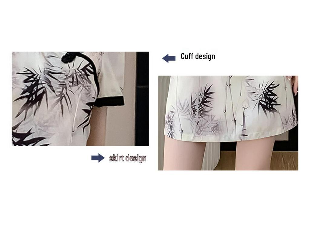 Cheongsam nou de vară în stil chinezesc cu nasturi broască și design pictat cu cerneală - Rochie scurtă cu croială slim