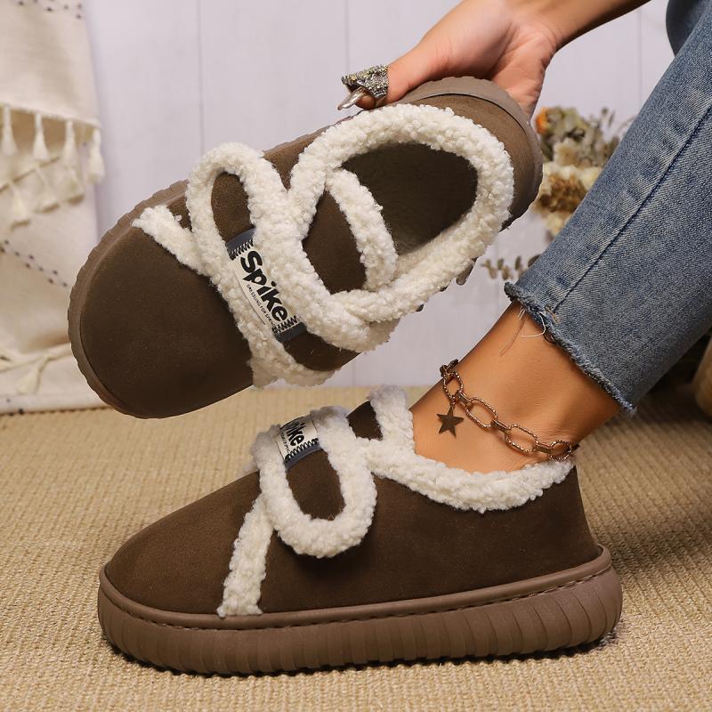 Fashion Sweet Short Plush Decoration Velcro Snow Boots Women 2025 Winter Round Toe Thick Bottom Ankle Boots Soft Sole Warm Fur Botas
