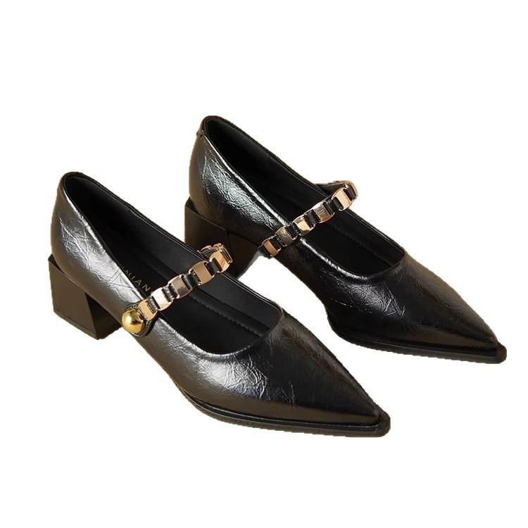 High heels women's 2025 new pointed French super beautiful Mary Jane women's shoes Maillard spring and autumn thick heels single shoes