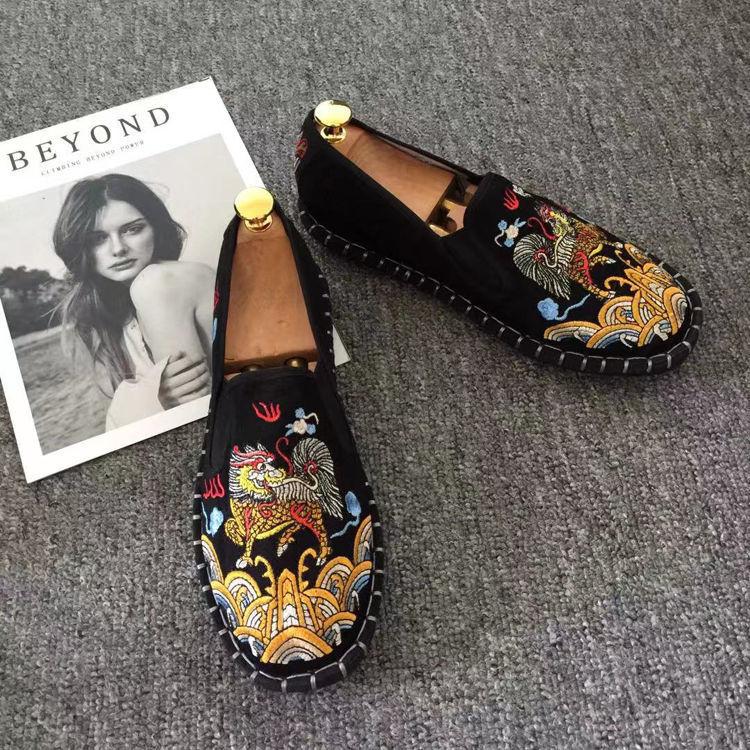 Old Beijing Cloth Shoes Embroidery Flower Social Guy Male Moccasin-Gommino Student Casual Shoes National Chinese Style