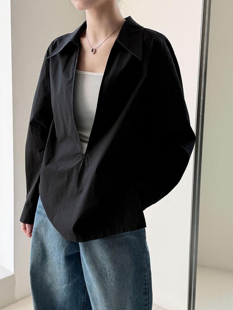 Lu Xi V-Neck Loose Long-Sleeve Casual Women's Top - Early Spring French Style