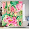 Pink Lotus Shower Curtain Set: Watercolor Design with Green Leaves Perfect for Bathroom Decor