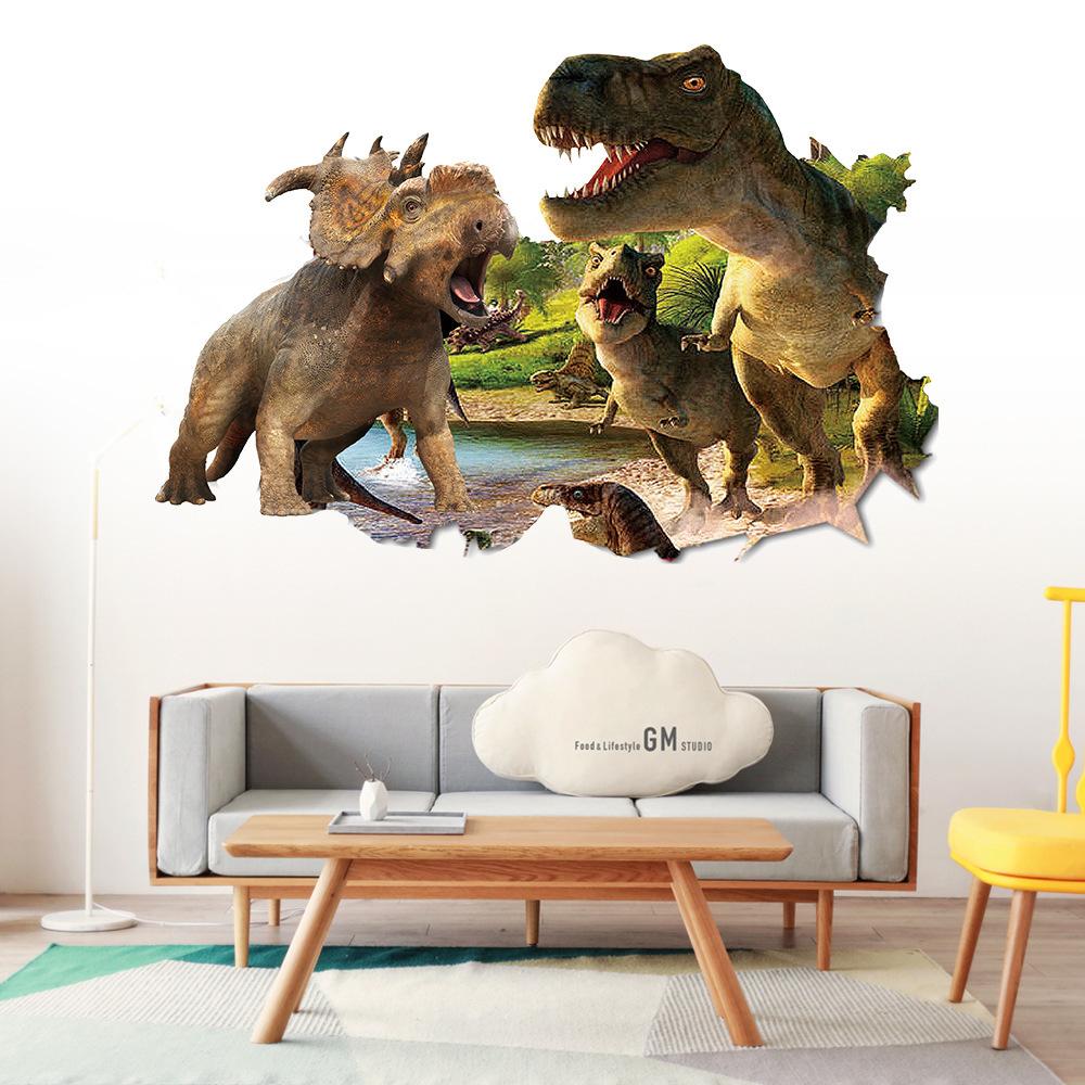 50x70cm Outside the Broken Wall Jurassic Dinosaur 3d Animal Vinyl Stickers Kids Room Decoration Wall Art Decals