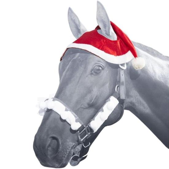 Sombrero de Caballo Navideño Universal Invierno Grueso Cálido Terciopelo Rojo Sombrero de Papá Noel Decoración Navideña de Caballo Accesorios de Disfraz Suministros para Fiesta