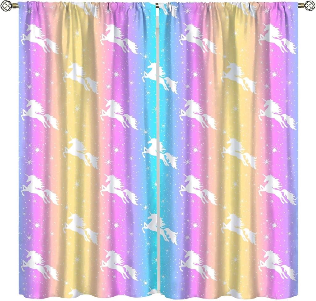 Kids Unicorn Curtains Purple Cartoon Rainbow Room Boys Girls Baby Decor Living Blackout Made Of Polyester Window Treatment