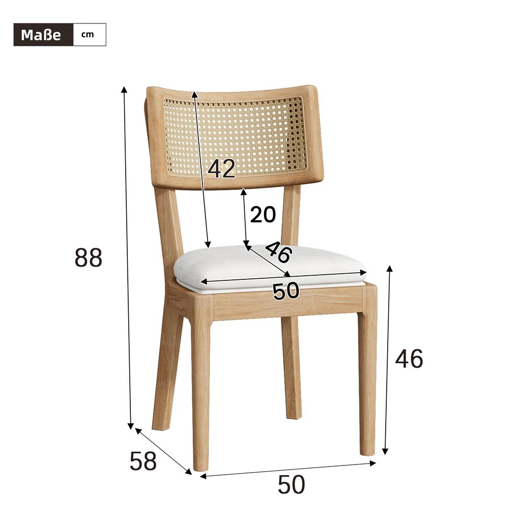 4 Dining Chairs Made of Solid Wood with Rattan Backrests, Comfortable and Breathable, Suitable for Dining Room, Cafés, Modern Style, Linen, Wood Color