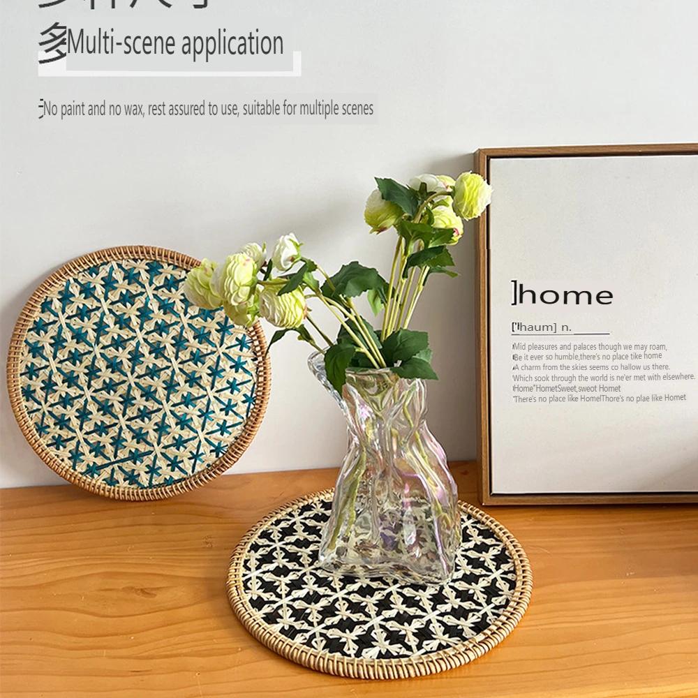 Nordic Rattan Decorative Tray Natural Wicker Handwoven Home Decor Rattan Insulation Mat Southeast Asian Ethnic Wall Decoration