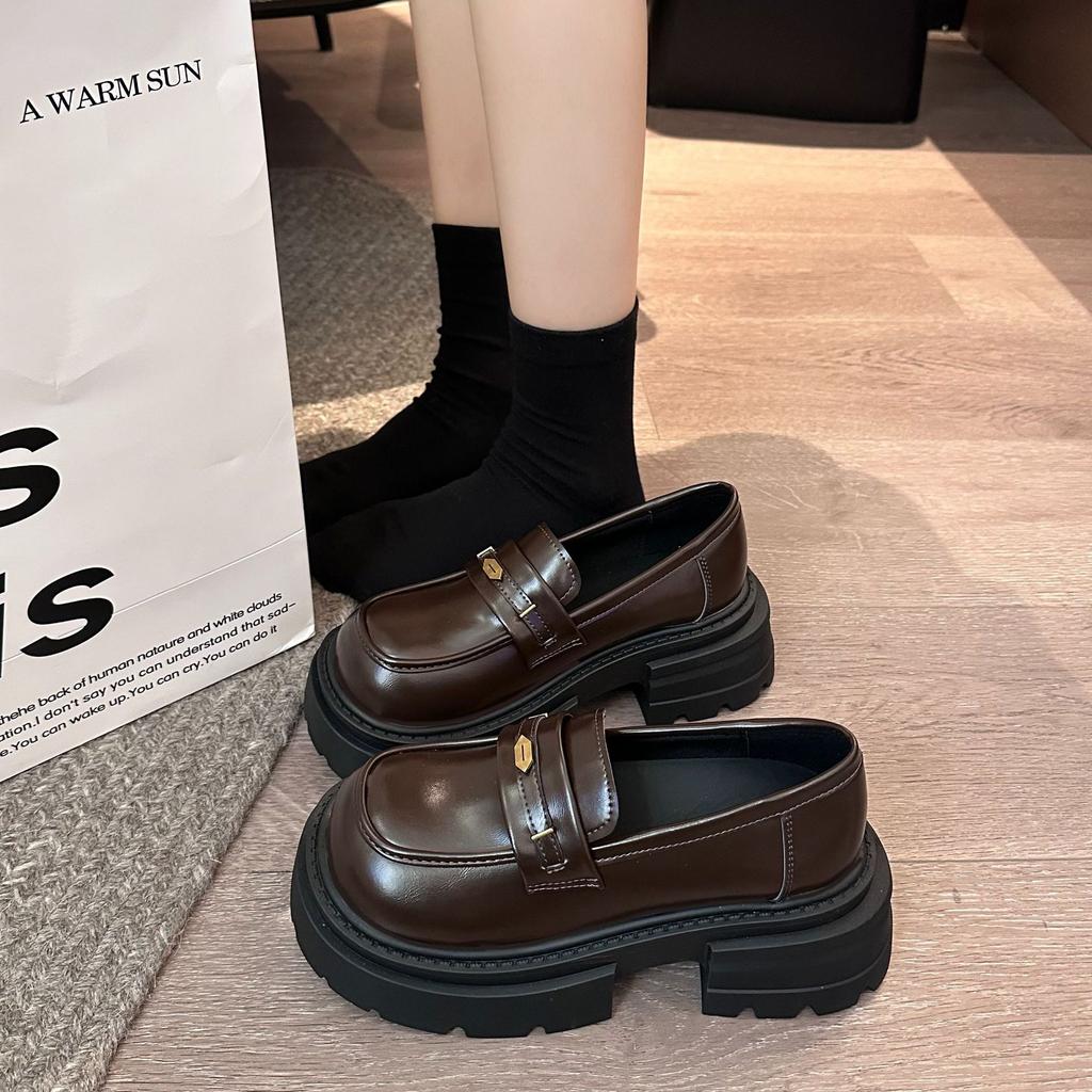 Loafers women's single shoes 2025 new spring and autumn black platform women's shoes British style small leather shoes women's versatile shoes