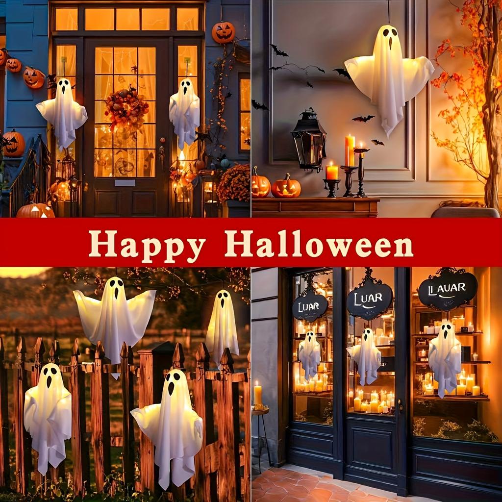 Halloween LED Ghost Light, DIY Hanging Decoration with Adjustable Lamp Arm, Party Decoration, Garden Halloween Props, Outdoor Decoration