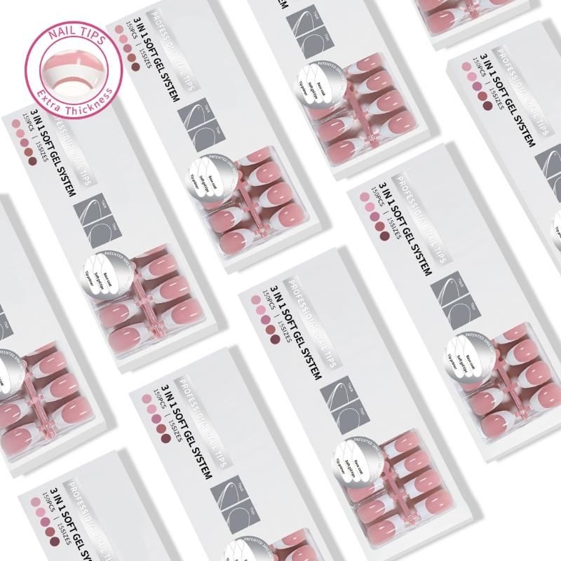 150 Pieces French Press On Nail Pre Applied Base Coat and Primer No Filing Needed for DIY Nail Art Salon Quality Nail