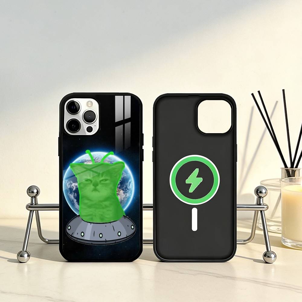Green alien cat cute Phone Case For iPhone17,16,15,14,13,12,11 Plus,Pro Max Magnetic For Magsafe Wireless Charging