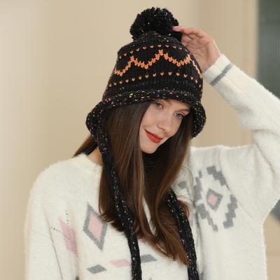 Autumn and Winter Trend Versatile Fringed Headgear Women's Handmade Knitted Pullover Hat Warm Ear Protection