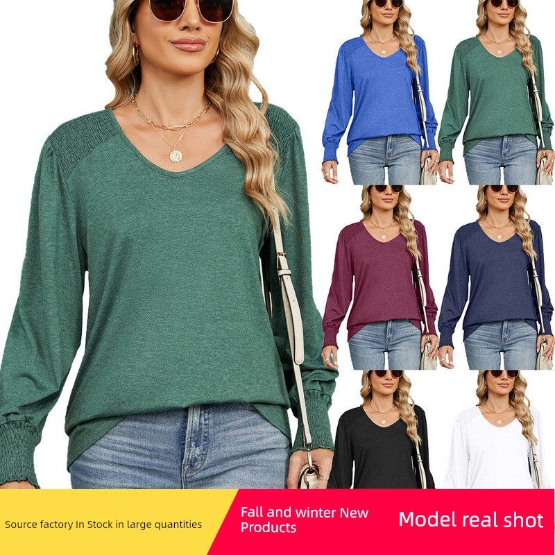 

2025 Loose Lantern Sleeves Loose Pleated T-shirt WOMEN S Top White M