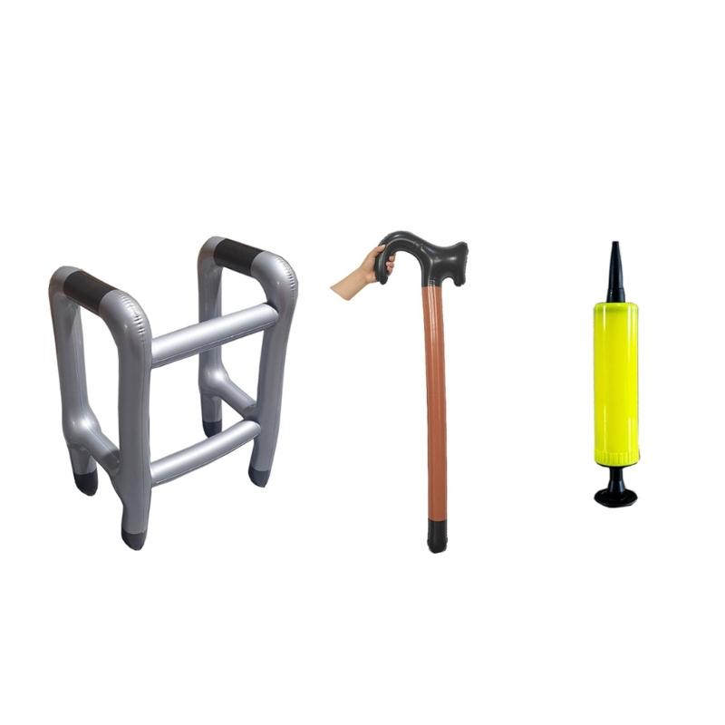 Inflatable Walker & Cane Set 40th Birthday Gifts Funny Old Age Costume Props for 100th Day of School,Christmas,Halloween