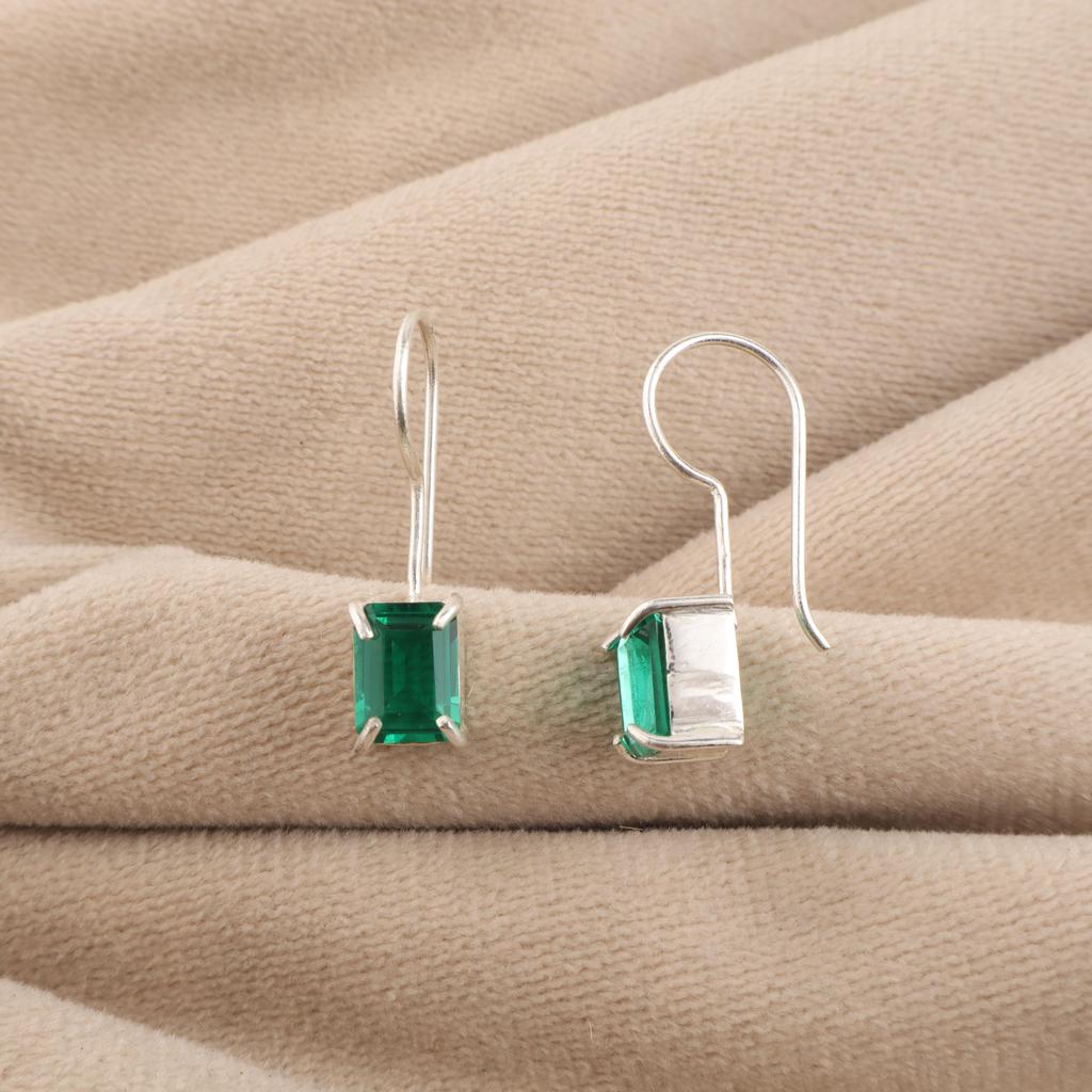 Stříbrná Boho Náušnice s Chromovým Diopsidem 1" Ryzí Stříbro 925 Pěkný Šperk, Dárek k Narození v Květnovém Měsíci, Stříbrná Visací Náušnice EE-180-3