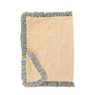 Tomo Corporation Filt, Volangrandigt Blocktryck med Ränder, Persika, Ca. 100 x 70 cm, Volang: 5 cm, 11725-006-218