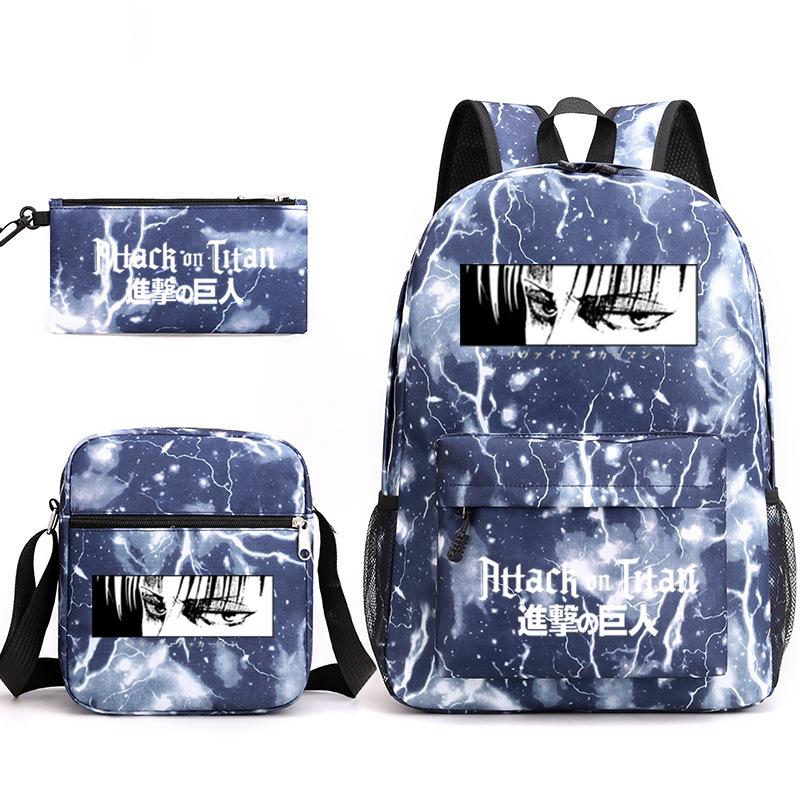 3 Piece School Backpack Set for Students Large Capacity Oxford Cloth Schoolbag with Shoulder Strap and Pencil Case