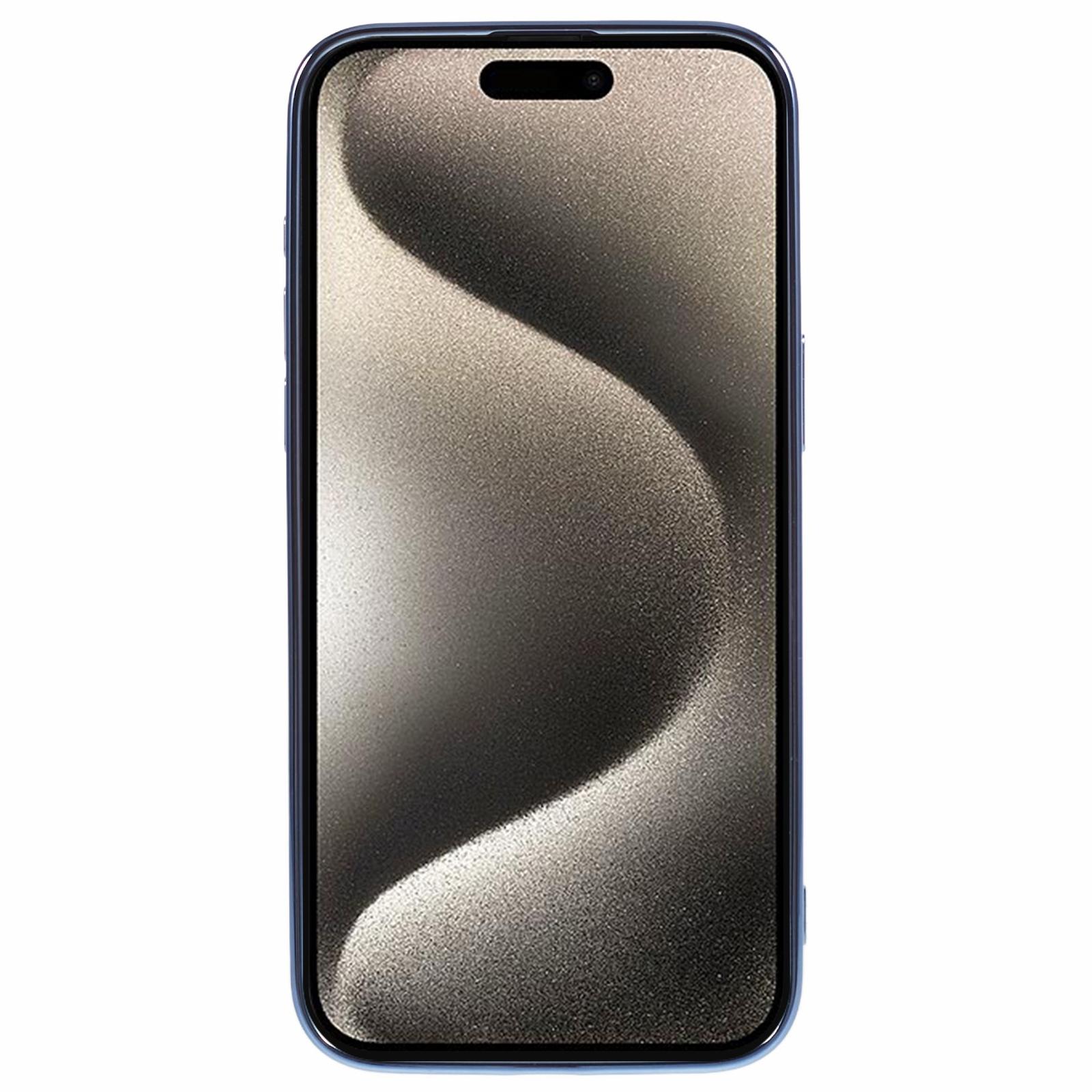 

For iPhone 15 Pro Max Soft TPU Case Electroplating Slim Phone Cover with Strap Blue