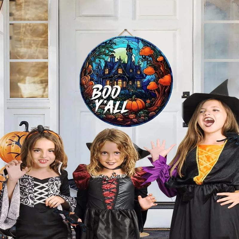 Wooden Hang Tag Trick Or Treat Halloween Sign Craft Decoration Door Hanger Wall Decor Outdoor Party Supplies Halloween Indoor