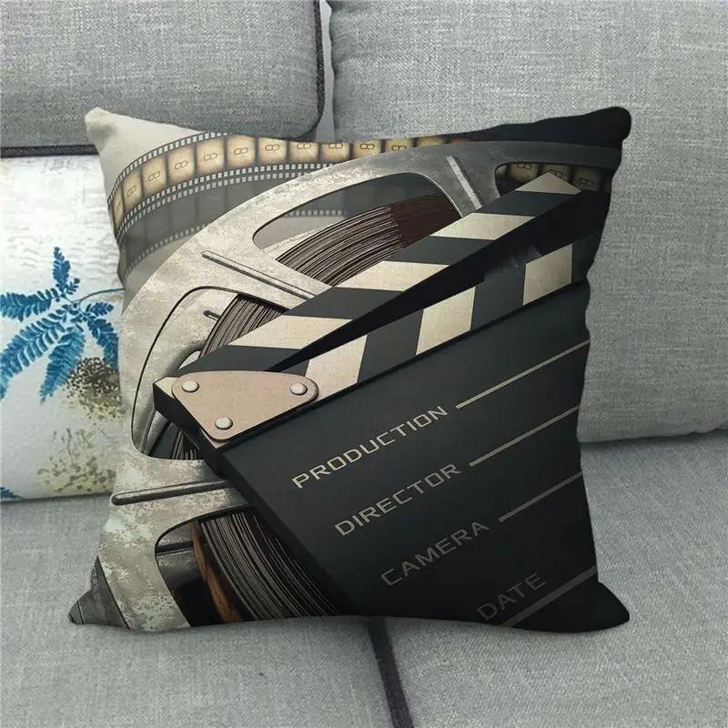 Vintage Cinema Movie Theme Pillow Cover Cushion Cover Film Throw Pillow Case For Home Theater Sofa Decor Peach Skin 1 Pc 40X40