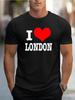 Men O Neck Tee I Love London Heart Letter Print Cotton Short Sleeve Loose Summer Daily Casual B