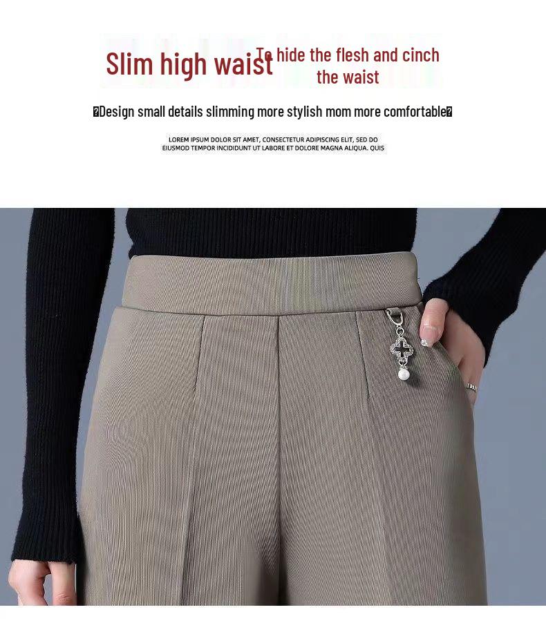 2026 Spring & Autumn High-Waist Plus Size Wide-Leg Casual Pants for Middle-Aged & Elderly Women