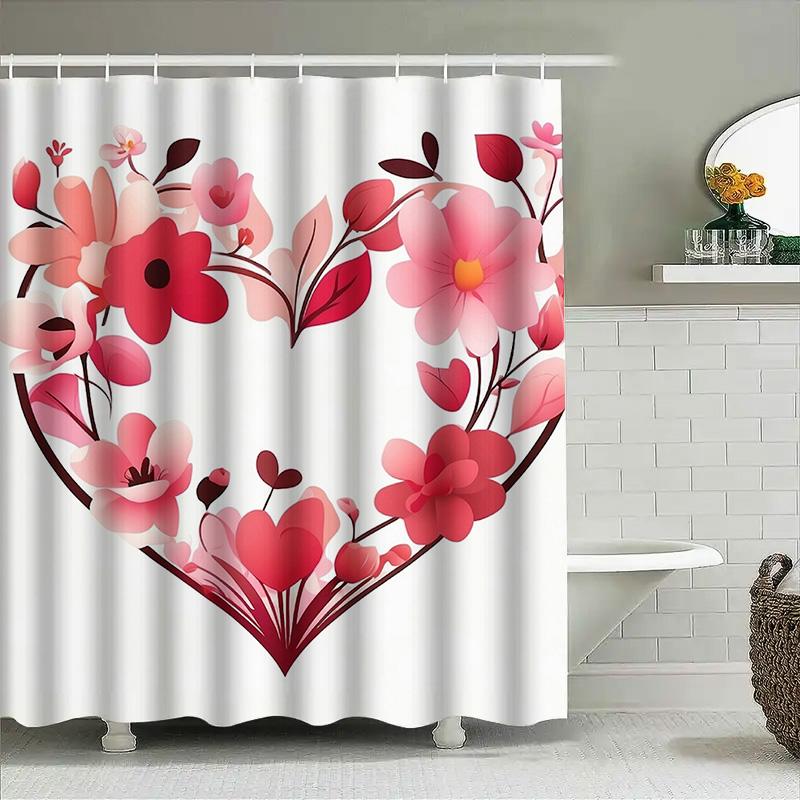 Floral Heart Shower Curtain - Romantic Bathroom Decor
