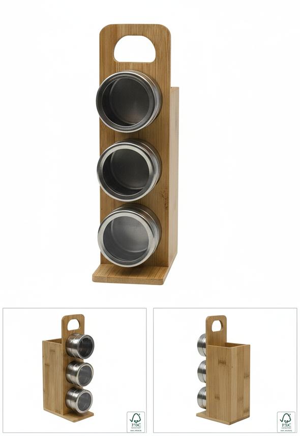 2-in-1 BAMBUSHOLZ GEWÜRZREGAL MIT BEHÄLTERN