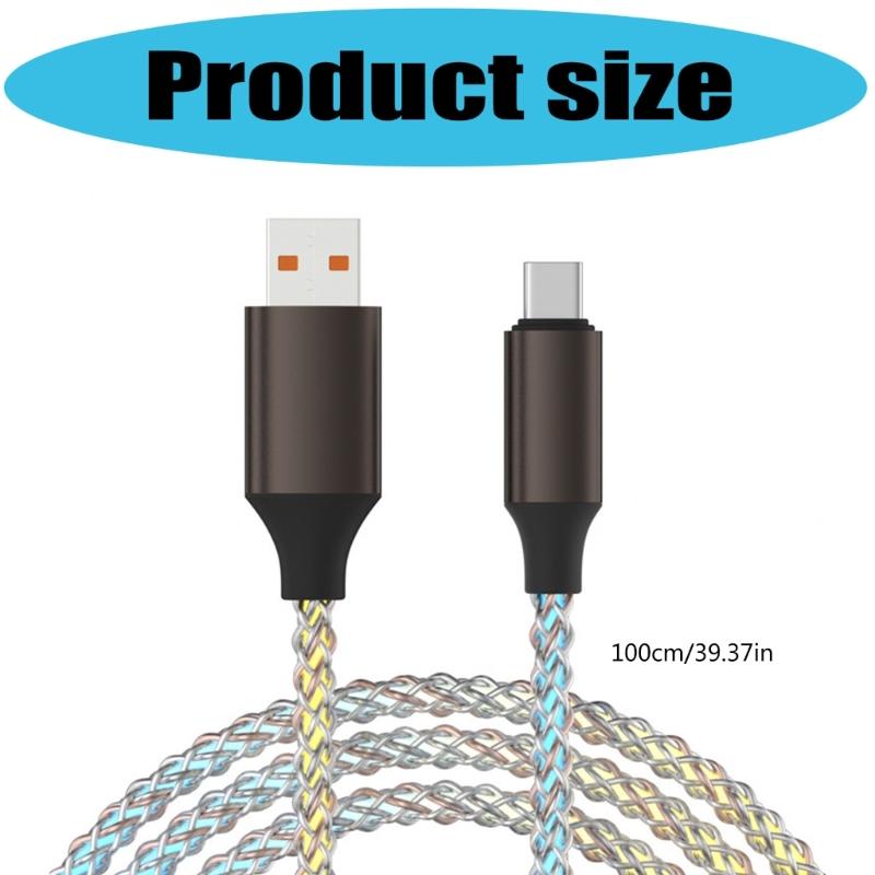 Braided Type C Charges Cable with Light Effects 66W Rapid Charges Cord 1m Length Charging Cable for Multiple Devices